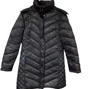 Kenneth Cole Reaction Black Hooded Size Large Feather and Down Puffer Jacket